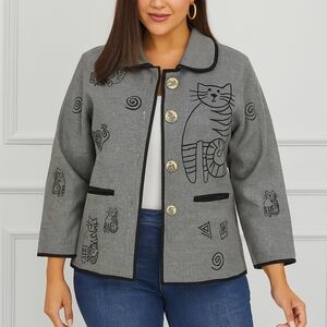 Gray Cat Women's Jacket Venus Lagenlook Nepal Cat Lover